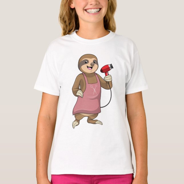 Sloth as Hair stylist with Hairdryer T-Shirt (Front)