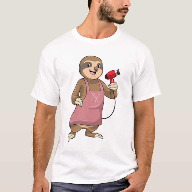 Sloth as Hair stylist with Hairdryer T-Shirt (Front)