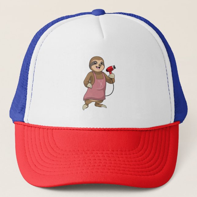 Sloth as Hair stylist with Hairdryer Trucker Hat (Front)