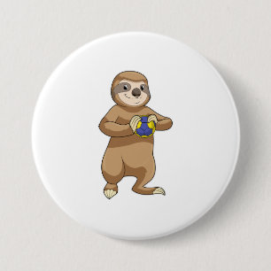 Sloth as Handball player with Handball 7.5 Cm Round Badge