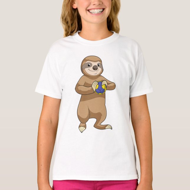 Sloth as Handball player with Handball T-Shirt (Front)