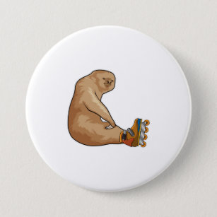 Sloth as Inline skater with Inline skates 7.5 Cm Round Badge
