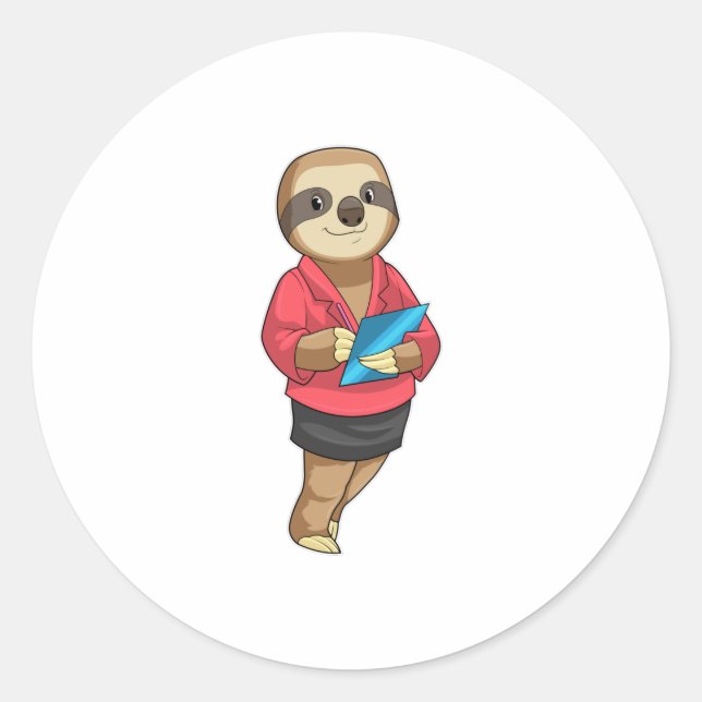 Sloth as Secretary with Notepad Classic Round Sticker (Front)