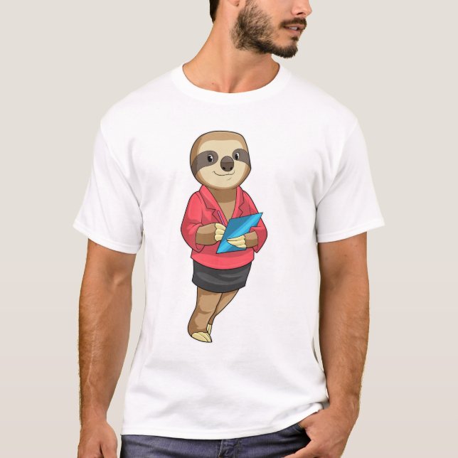 Sloth as Secretary with Notepad T-Shirt (Front)