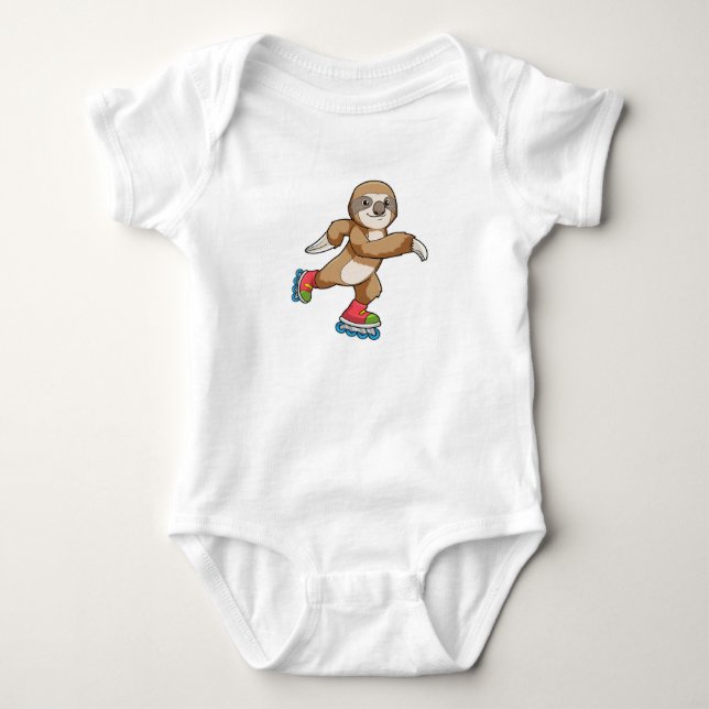 Sloth as Skater with Inline skates Baby Bodysuit (Front)