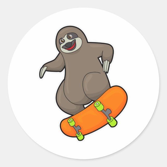 Sloth as Skater with Skateboard Classic Round Sticker (Front)