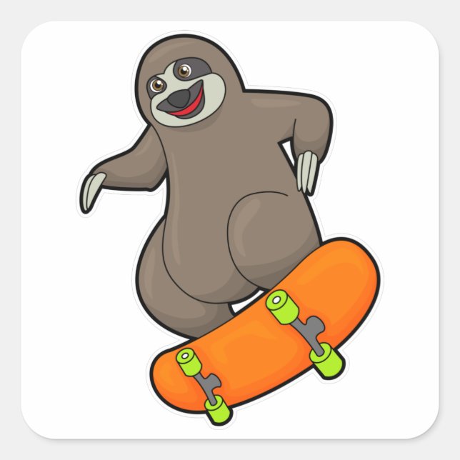 Sloth as Skater with Skateboard Square Sticker (Front)