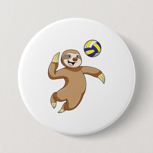 Sloth as Volleyball player with Volleyball 7.5 Cm Round Badge (Front)