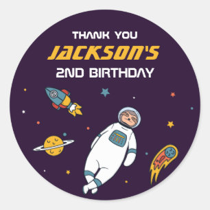 Sloth Astronaut Outer Space Kids Birthday Party Classic Round Sticker