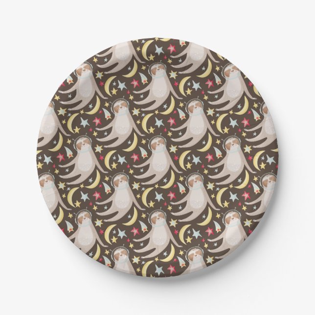 Sloth Astronaut Pattern Paper Plate (Front)