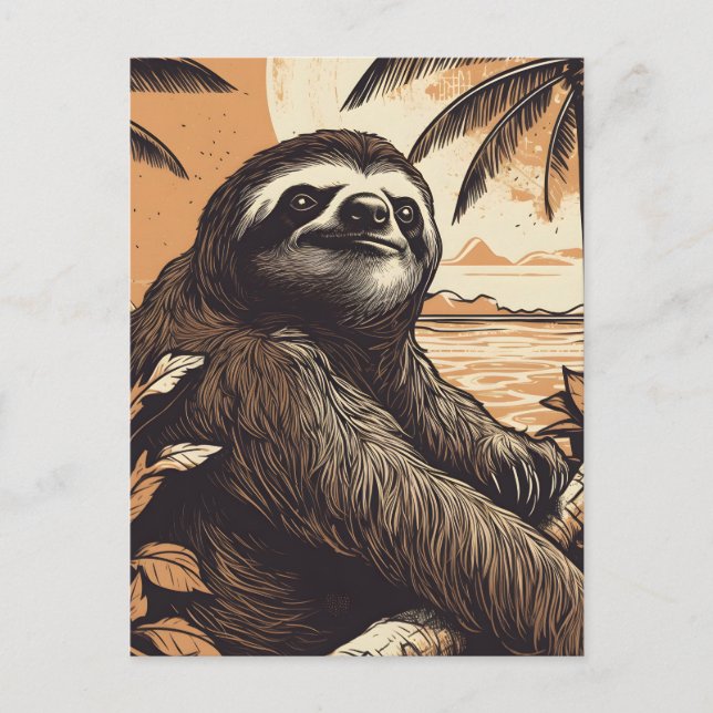 Sloth at a tropical beach postcard (Front)