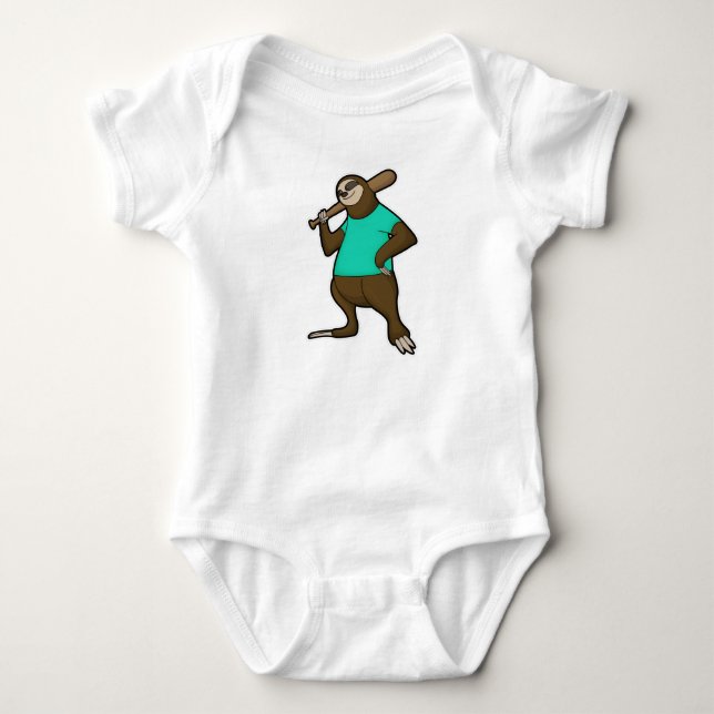 Sloth at Baseball with Baseball bat Baby Bodysuit (Front)