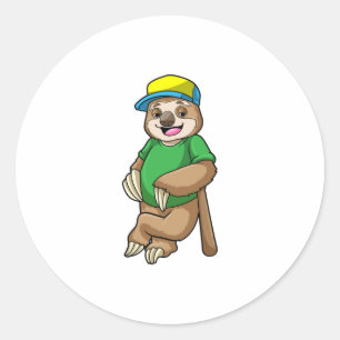 Sloth at Baseball with Baseball bat Classic Round Sticker