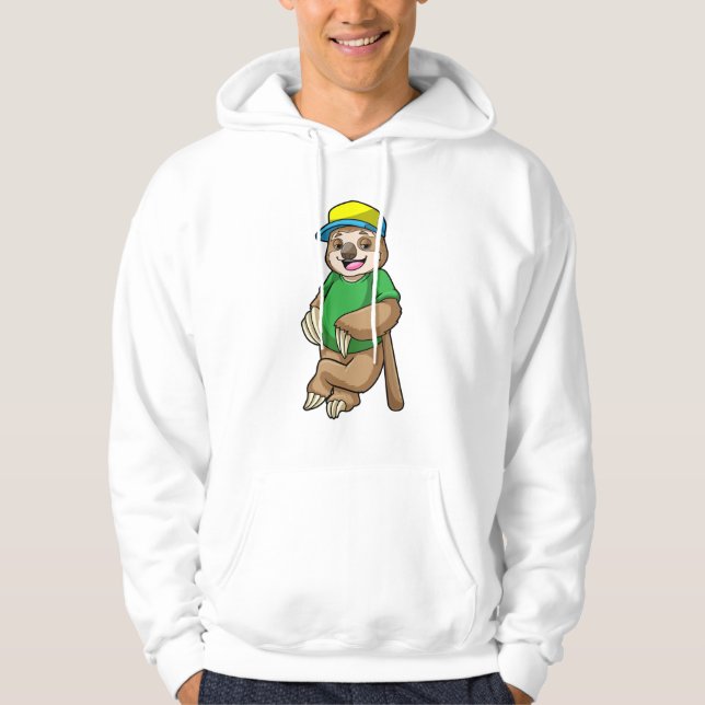 Sloth at Baseball with Baseball bat Hoodie (Front)