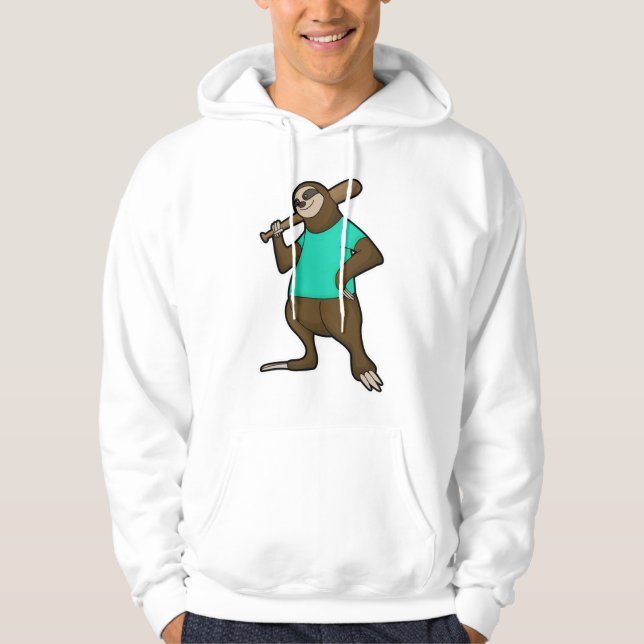 Sloth at Baseball with Baseball bat Hoodie (Front)
