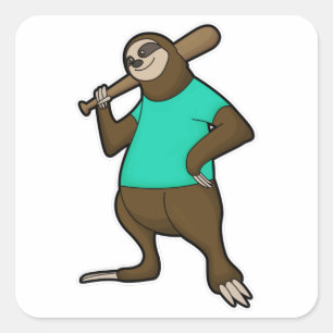 Sloth at Baseball with Baseball bat Square Sticker