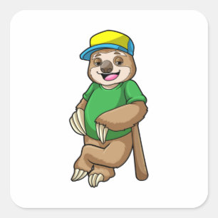 Sloth at Baseball with Baseball bat Square Sticker