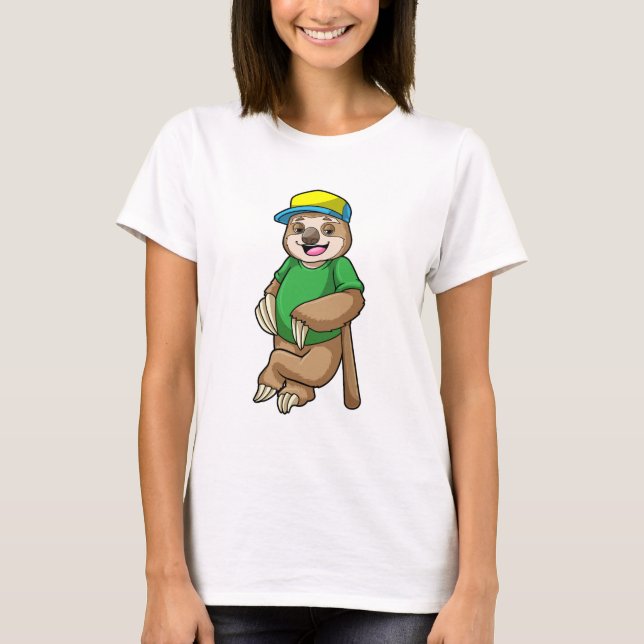 Sloth at Baseball with Baseball bat T-Shirt (Front)
