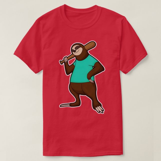 Sloth at Baseball with Baseball bat T-Shirt (Design Front)