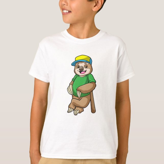 Sloth at Baseball with Baseball bat T-Shirt (Front)