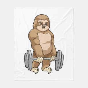 Sloth at Bodybuilding with Barbell Fleece Blanket