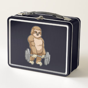 Sloth at Bodybuilding with Barbell Metal Lunch Box