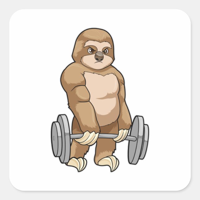 Sloth at Bodybuilding with Barbell Square Sticker (Front)