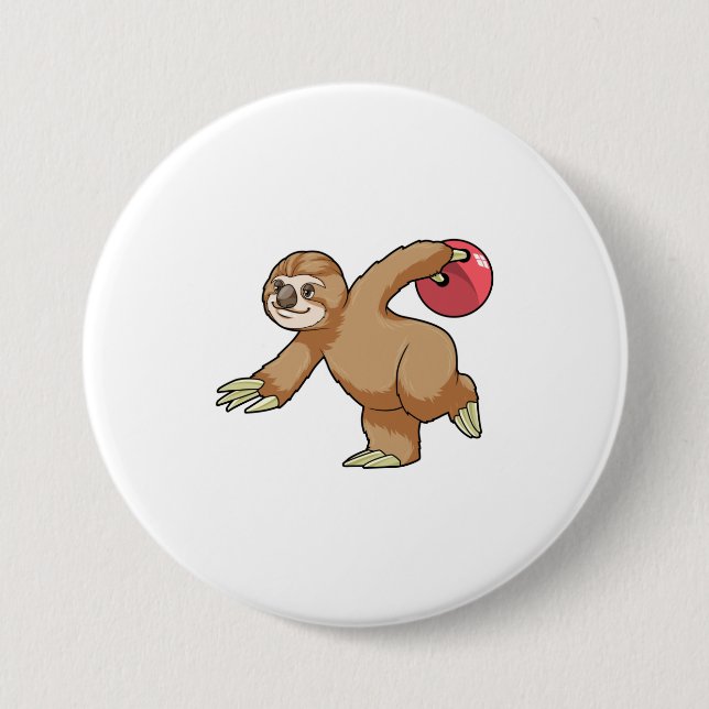 Sloth at Bowling with Bowling ball 7.5 Cm Round Badge (Front)
