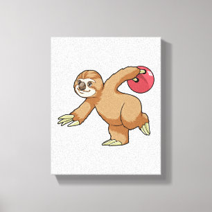 Sloth at Bowling with Bowling ball Canvas Print