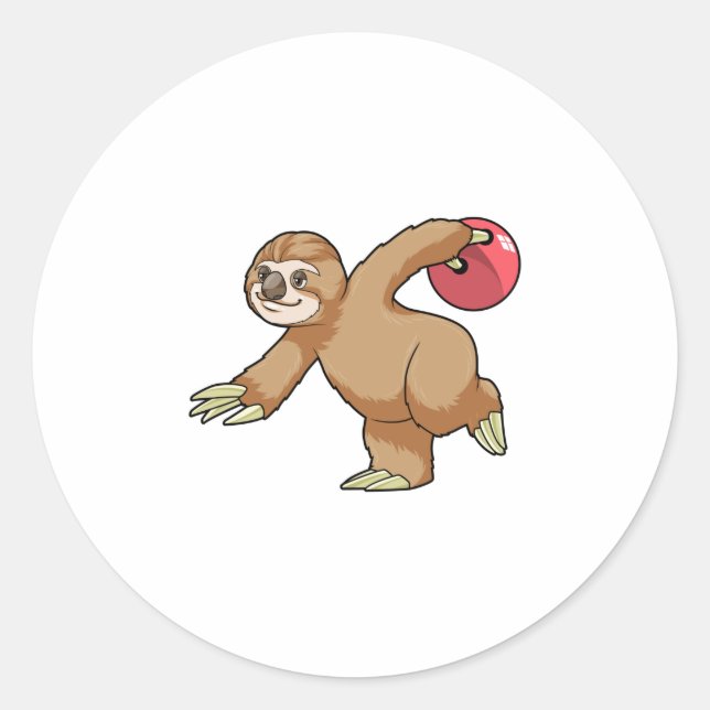 Sloth at Bowling with Bowling ball Classic Round Sticker (Front)