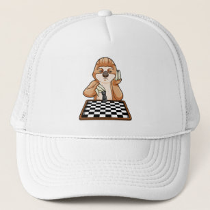 Sloth at Chess with Chess board Trucker Hat