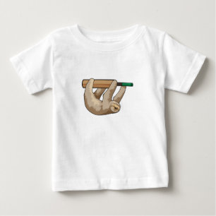 Sloth at Cricket with Cricket bat Baby T-Shirt