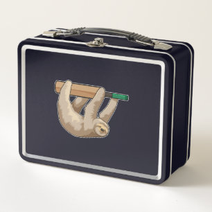 Sloth at Cricket with Cricket bat Metal Lunch Box