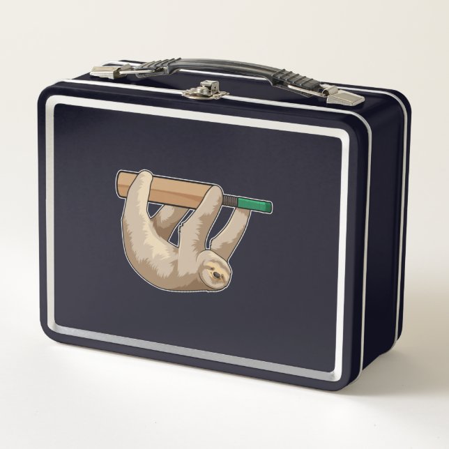 Sloth at Cricket with Cricket bat Metal Lunch Box (Front)