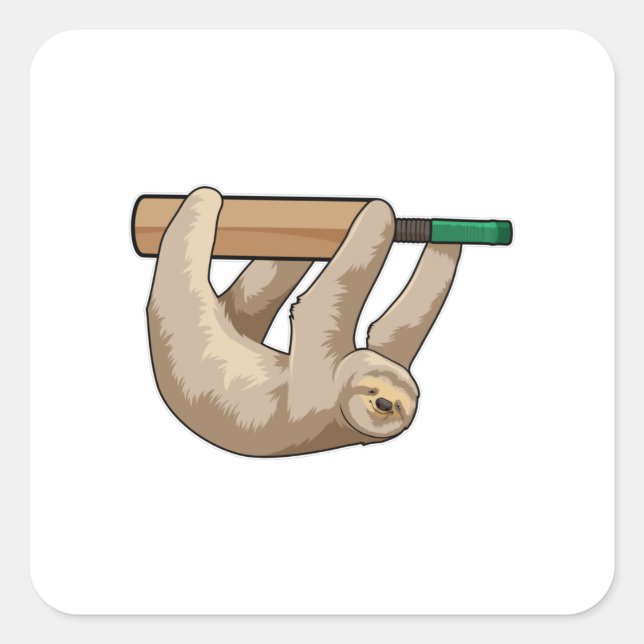 Sloth at Cricket with Cricket bat Square Sticker (Front)