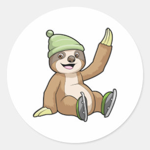 Sloth at Ice skating with Ice skates Classic Round Sticker