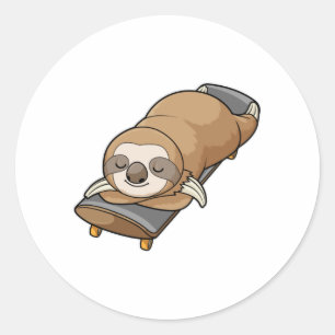 Sloth at Sleeping with Skateboard Classic Round Sticker