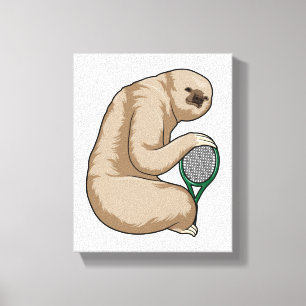 Sloth at Tennis with Tennis racket Canvas Print