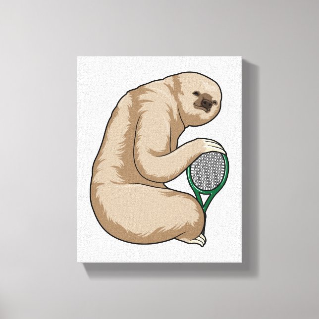 Sloth at Tennis with Tennis racket Canvas Print (Front)