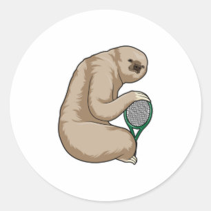 Sloth at Tennis with Tennis racket Classic Round Sticker