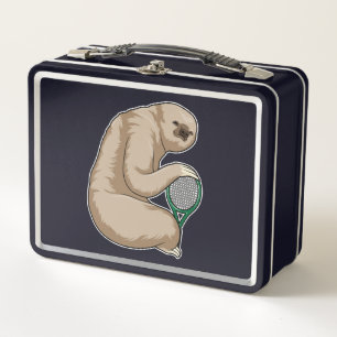 Sloth at Tennis with Tennis racket Metal Lunch Box