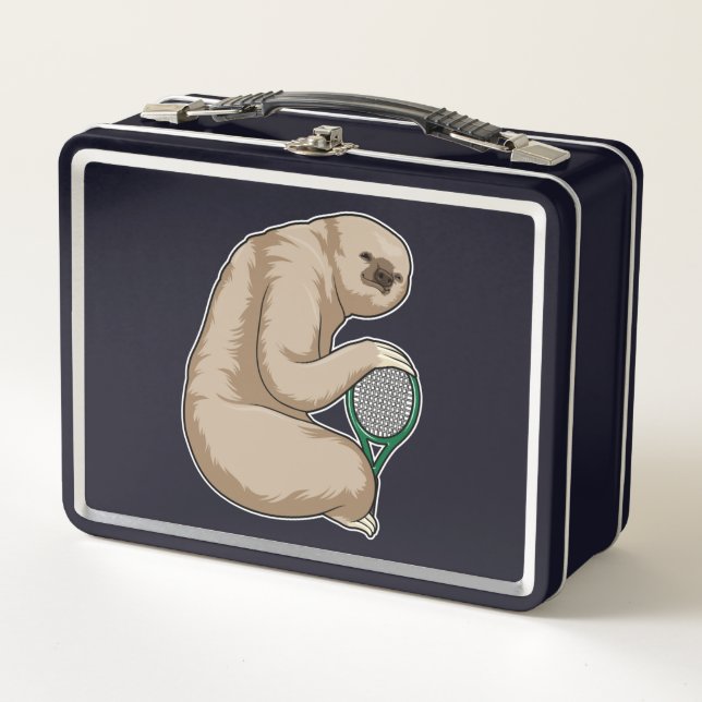 Sloth at Tennis with Tennis racket Metal Lunch Box (Front)