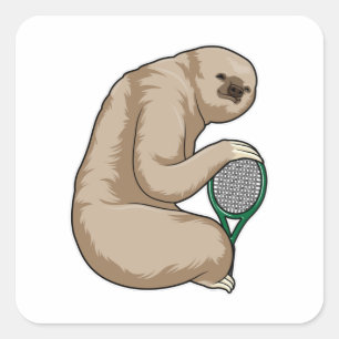 Sloth at Tennis with Tennis racket Square Sticker