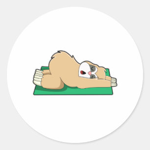 Sloth at Yoga on Yoga mat Classic Round Sticker
