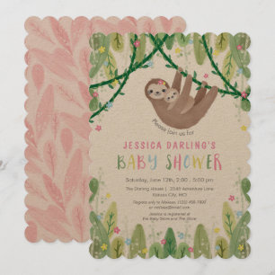 Sloth Baby Girl Shower Jungle Theme Invitation