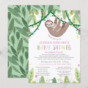 Sloth Baby Girl Virtual Shower Jungle Theme Invitation