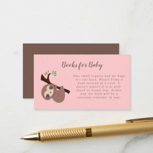 Sloth Baby Shower Book Request Card Cute Pink