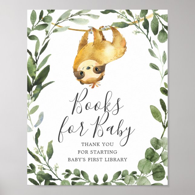 Sloth Baby Shower Books For Baby Sign (Front)