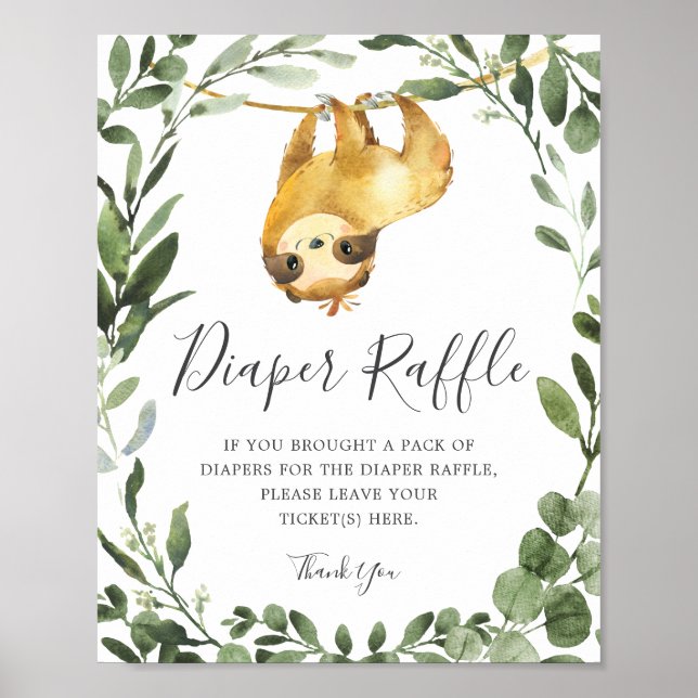 Sloth Baby Shower Diaper Raffle Sign (Front)
