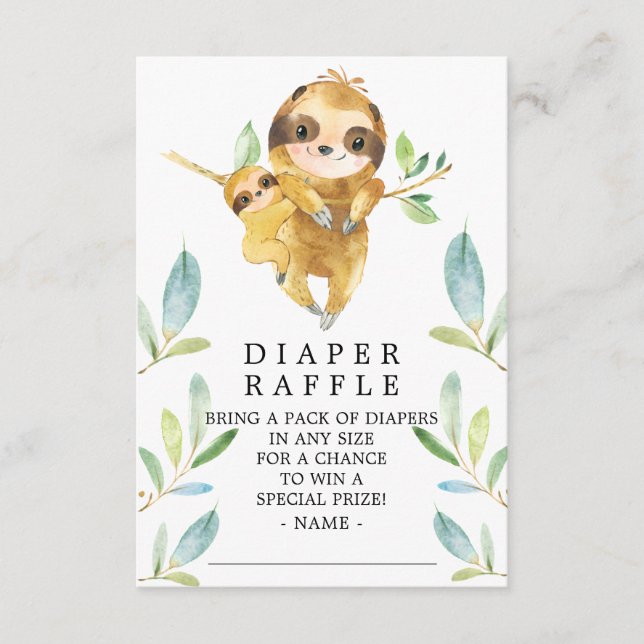 Sloth Baby Shower Diaper Raffle Ticket Enclosure Card (Front)